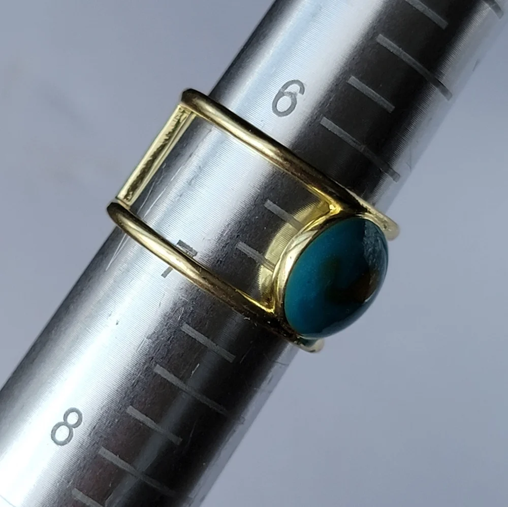 Turquoise and Gold Swirl Enamel Ring Gold Tone Size 6.5 Midi Ring
